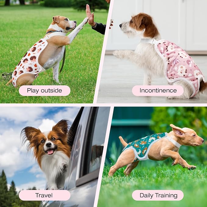 3 Pack Washable Female Dog Diapers with Adjustable Suspender, Reusable Sanitary Panties for Dogs in Heat, Leak-Proof Design for Small Dogs