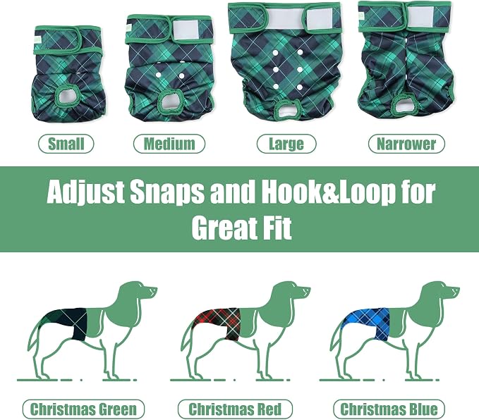 Wegreeco Washable Diapers for Female Dogs (3 Pack) - Highly Absorbent, for Dogs in Heat or Excitable Urination (Blue, Green, Red Plaid, Small)