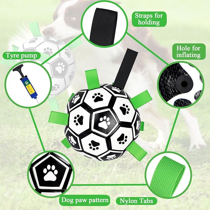 Amasiver Dog Soccer Ball Toys, World Cup Dog Soccer Ball with Straps, Puppy Birthday Gifts, Water Toy, Herding Ball, Durable Balls for Small Medium Pet, Puppy Outdoor Toy (6 Inch-Medium)