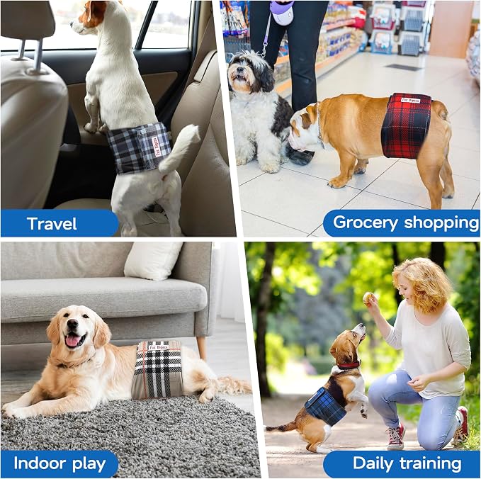 5 Pack Male Dogs Diapers, Washable Reusable Premium Belly Bands for Male Dogs, High Absorbing Male Dog Pee Wraps for Doggie in Incontinence or Excitable Urination and Training Grid Large
