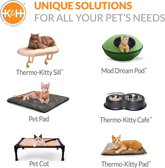 K&H Pet Products Thermo-Kitty Cuddle Up Heated Cat Beds for Indoor Cats & Dogs, Orthopedic Base Warming Pet Bed, Low Sides, Machine Washable, Removable Heated, Safety Listed - 16in Round Mocha/Tan