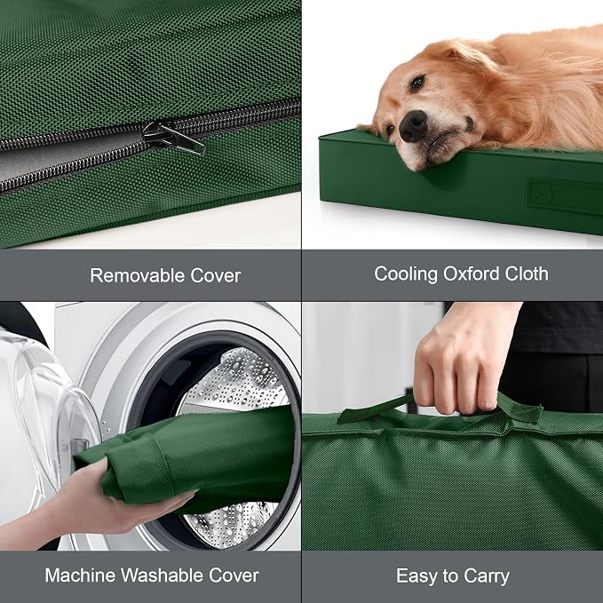 Outdoor All Weather Large Dog Bed, Waterproof Dog Bed for Large Dogs 36x27 Inch, Orthopedic Egg Crate Foam Pet Bed with Washable Removable Oxford Cooling Cover, Dark Green