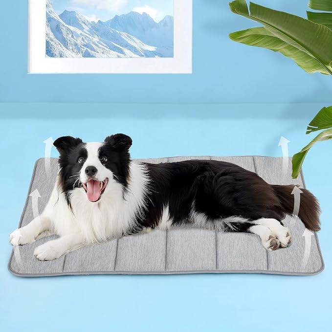 Dog Cooling Mat for Large Dogs – 35"x23" Orthopedic Memory Foam Pad for Summer, Hot Weather & Joint Relief | Washable, Non-Slip Crate Mat for Senior Dogs, Travel & Home (Grey)