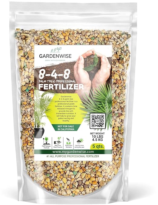 Gardenwise 8-4-8 Professional Palm Tree Fertilizer Plant Food; for Indoor Potted Plants and Outdoor Landscape Palm Trees; Quick-Release Nitrogen Fertilizer and Continuous Feeding (10 QUARTS)