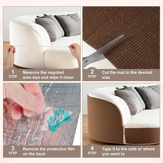 Cat Scratch Furniture Protector, Self-Adhesive Cat Scratcher Mat, Couch and Furniture Protector from Cat Claws, Brown, 1Set