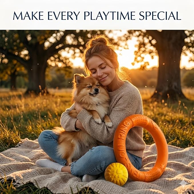 Floating Ring & Ball Combo Set, 2 Pack EVA Water Fetch Toys for Dogs, Durable Chew Tug Toy for Small Medium Large Dogs, Pool Beach Interactive Play (Orange, Small)