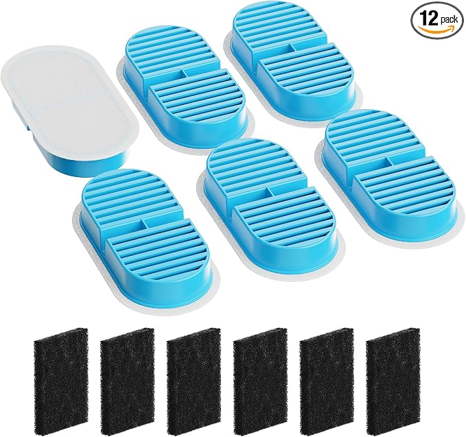 TOONIOOS Cat Water Fountain Filters: 12 Cat Fountain Filters Replacement for TOONIOOS W2 - Pet Fountain Filters - 3 Months Set of Pet Water Fountain Filter - 6 Carbon Filters + 6 Sponges Filters