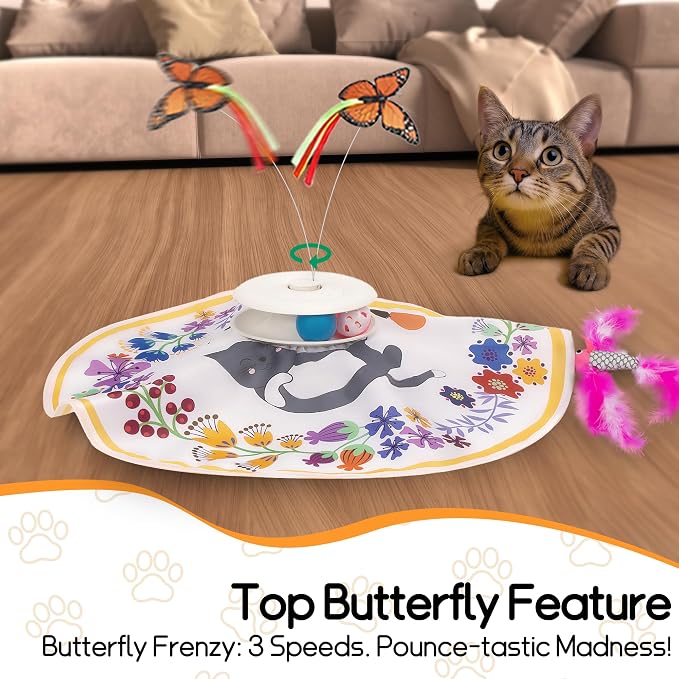 4-in-1 Interactive Cat Toy ,Auto Flutter Toy,Sensor Automatic Hide & Seek, USB Rechargeable 6 Modes for Indoor Cats Exercise Boredom Relief, Multi-Color Options