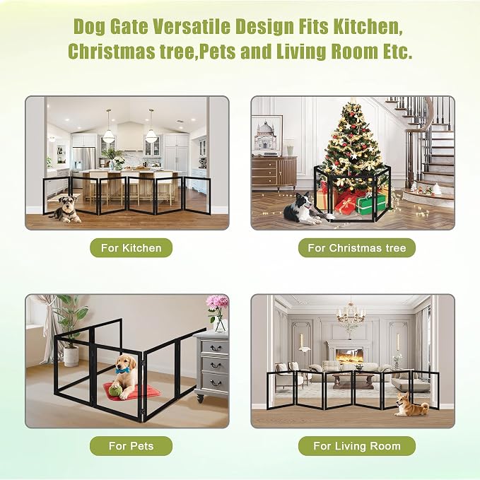 LZRS Extra-Wide Clear Dog Gate for Indoor Use - Transparent Pet Fence with Solid Hardwood and Plastic Board, Stylish & Durable freestanding Pet Gate for Doorways, Stairs and Hallways-6 Panel Black