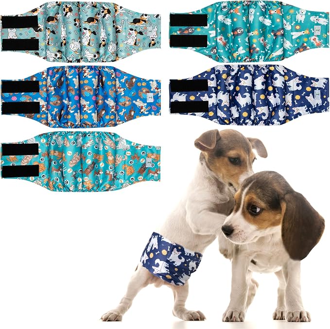 5Pack Dog Diapers Male,Leakproof Pet Soft Dog Belly Band Wraps,Reusable High Absorbency Male Dog Diaper,Wider Washable Belly Band for Doggy Incontinence and Puppy Training