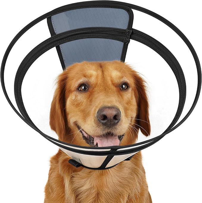 Soft Cone for Dogs, Adjustable Dog Cone with Detachable Anti Licking Shield for Wound Healing