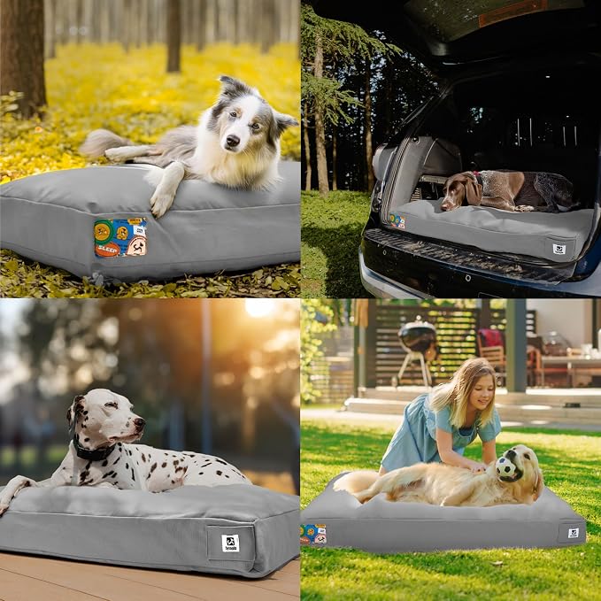 Sytopia 42 Inch Durable Indestructible Dog Bed for Extra Large Dogs, Outdoor Canvas Chew Proof Pet Crate Mat with Waterproof Washable Removable Cover, Indoor Patio Pet Pad for Crate, Light Grey