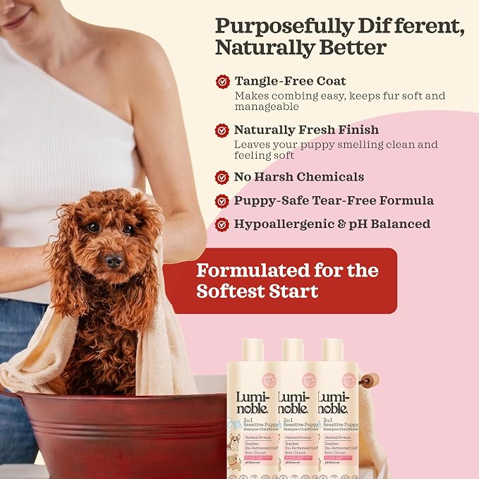2in1 Hypoallergenic Dog Shampoo & Conditioner, Tearless Dog Wash for Puppies with Oatmeal & Collagen Formula, Itchy Skin Relief, White Musk Scent, Moisturizing & Skin Sensitive Friendly, 16 fl oz