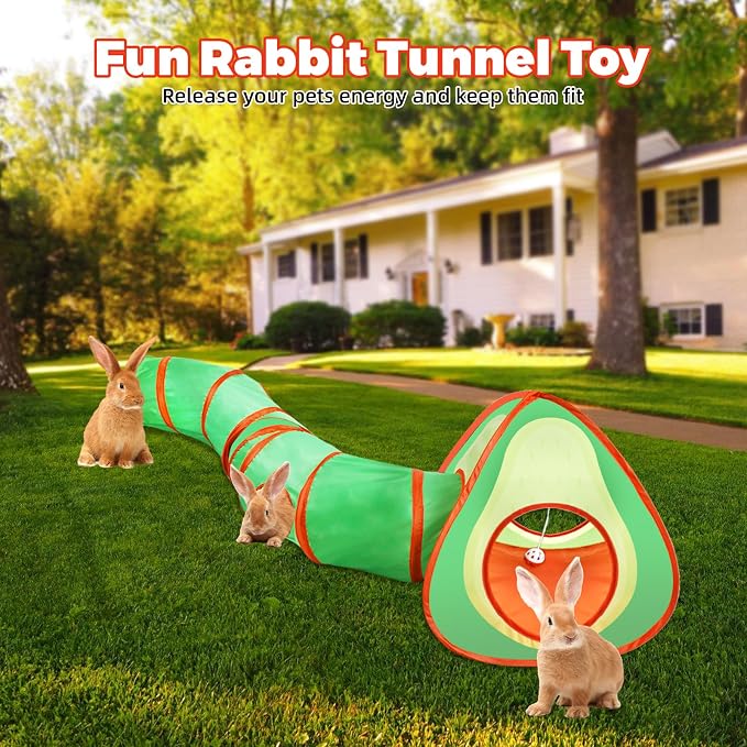 YUEPET Rabbit Tunnel and Cube Collapsible Tent Bunny Interactive Crinkle Tunnel Toys Small Animal Hideout with Play Ball for Dwarf Rabbit Bunny Guinea Pig (Avocado)