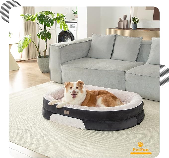 Orthopedic Dog Bed Couch for XLarge Sized Pets with Egg Foam Support, Four-Sided Bolster Cushions, Soft Tear-Resistant Fabric, and Removable Machine Washable Plush Cover, 42'', Off-White