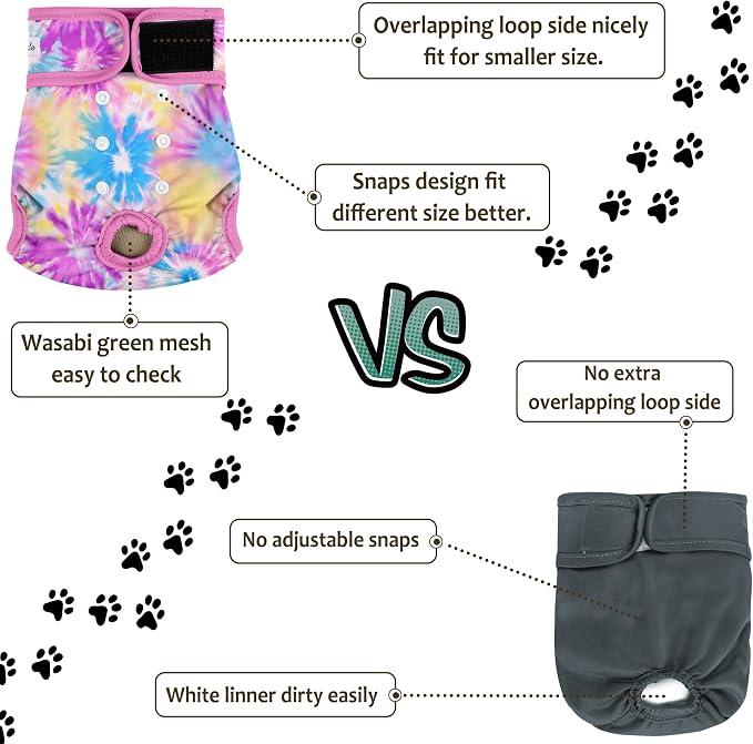 Female Dog Diapers 5Pcs - Premium Reusable Diapers for Doggie in Heat - Highly Absorbent Dog Diapers Female for Pet Incontinence with Adjustable Snaps, Rainbow, XL
