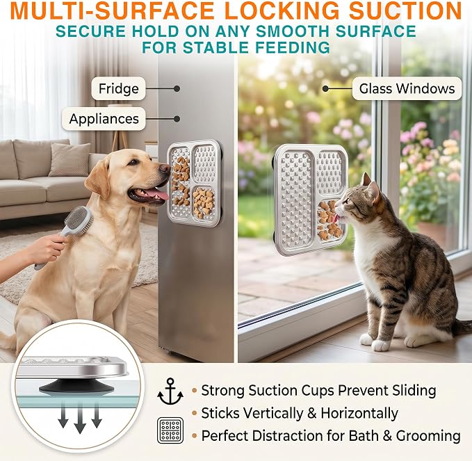 2 Pack - Stainless Steel Lick Mat for Dogs & Cats, Large Non-Slip Slow Feeder Pad with Suction Cups, Chew-Proof Dog Licking Mat for Anxiety Relief, Bathing & Grooming Time