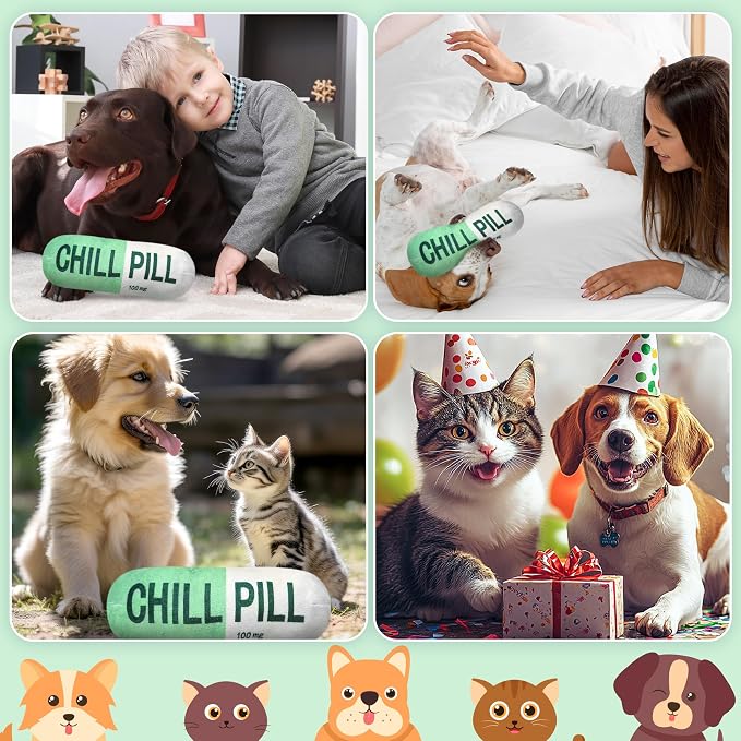 CUweipeng Dog Squeaky Chew Toy - Green Chill Pill Capsule Stuffing Teething Squeak Soft Plush Pet Puppy Toy Supplies Outward Hound Small Medium Large Breed Crinkle Dog Aggressive Chewer Keep Them Busy