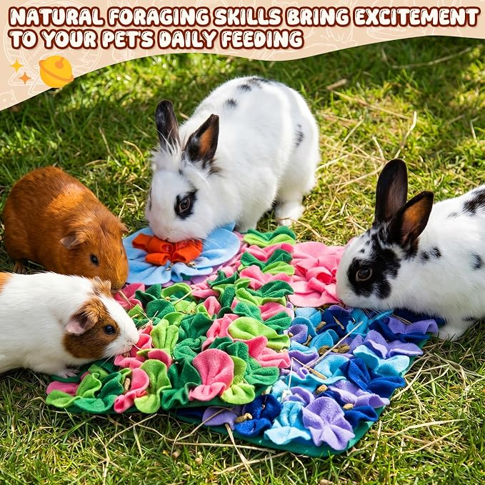 Yinkin 2 Pcs Rabbit Foraging Snuffle Mat for Small Animals Puzzle Toys Funny Interactive Nosework Feeding Mat for Bunny Hamsters Guinea Pigs Ferrets Chinchillas (17.7 x 9.8 Inches, Popular Styles)