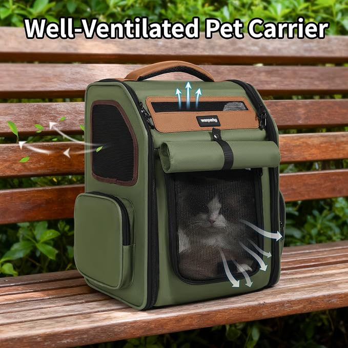Cat Backpack Carrier, Super Breathable Cat Backpacks, Lightweight Cat Travel Backpack, Cat Carrying Backpack Suitable for Small Dogs Backpack Carrier (Green)