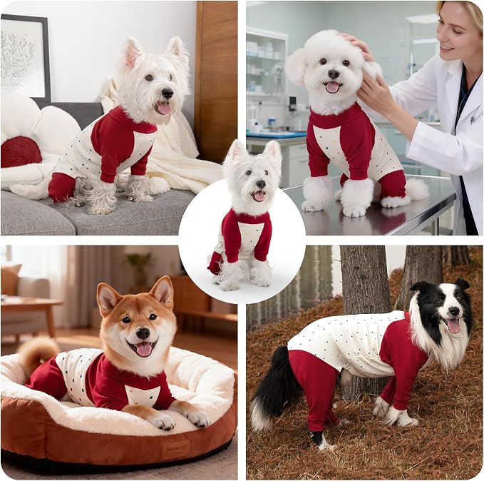 Dog Recovery Suit After Spay-Prevents Lick & Shed (Red,XL) | Soft, Breathable cotton onesie protects abdominal surgical areas by preventing licking,scratching,and shedding