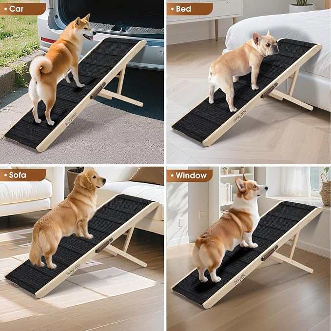 Dog Ramp for High Bed - 51.2" Long Foldable Pet Ramp for Small Large Dogs - Dog Ramps for Couch Beds Car/SUV - Pet Stairs High Traction with Buffe Platform 5 Adjustable Heights 14" to 28" Up to 150LBS