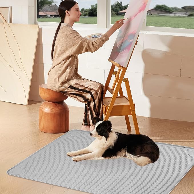 Pee Pads for Dogs, 57" x 40" Extra Large Reusable Silicone Mat, Washable Puppy Training Pads for Potty Training, Non-Slip, Leak-Proof, Indoor Floor Protection (Light Grey)