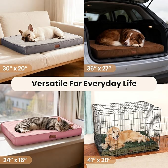 OhGeni Orthopedic Waterproof Dog Bed for Small Dogs, Machine-Washable Removable Cover in Easy-Clean Fabric, Reversible Memory Foam & Easy-Carry Handle, Suitable for Crate, 24 inch (Gray)