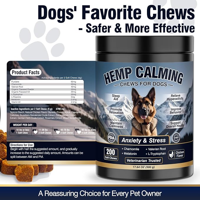 Dog Calming Chews 200ct, Calming Chews for Dogs - Anxiety and Stress Relief Treats Melatonin Bites Sleep Calm Dog - Separation, Fireworks, Thunder, Barking for Dogs - Chicken