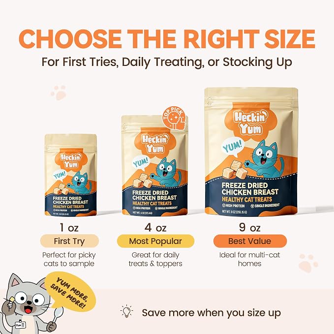 Freeze Dried Chicken Cat Treats, Single Ingredient Chicken Breast Cat Snacks, High Protein Grain-Free Food Topper for Picky Cats, 9 oz
