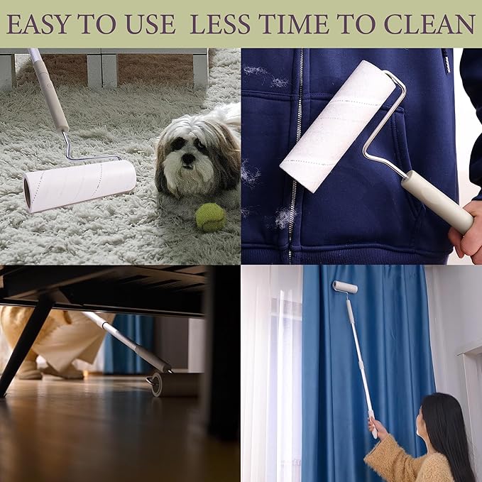Extra Sticky Large Surface Lint Roller,6.3'' Giant Lint Roller for Pet Hair,5 Rolls 450 Sheets,Long Handle Lint Remover,Easily Remove Carpets, Clothes, Couch and Curtains Dust Cat and Dog Hair Removal