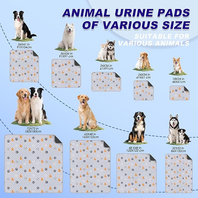 WanpeeGoo Washable Pee Pads for Dogs, 1 Pack Absorbent Reusable Training Dog Pads Pet Puppy Pads, Non-Slip Potty Pads for Whelping, Playpen, Crate, Bed, Orange, 63"x63"