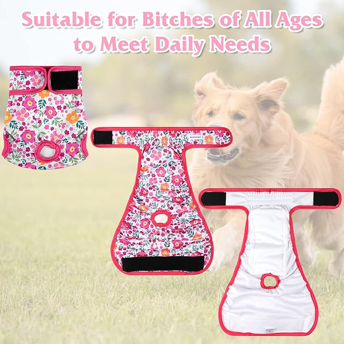 4 Pack Reusable Female Dog Diaper, Highly Absorbent Doggie Diapers for Female Dogs, Dog Diaper X-Large, Flowers