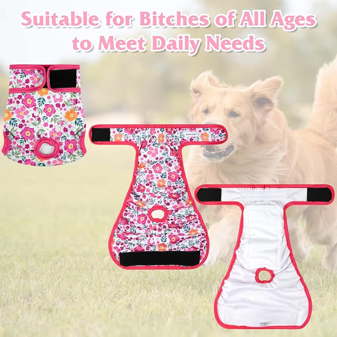 5 Pack Reusable Diapers for Doggie, Highly Absorbent Dog Diapers Female for Pet with Incontinence or Frequent Urination, XX-Large Dog Diapers Female, Flowers