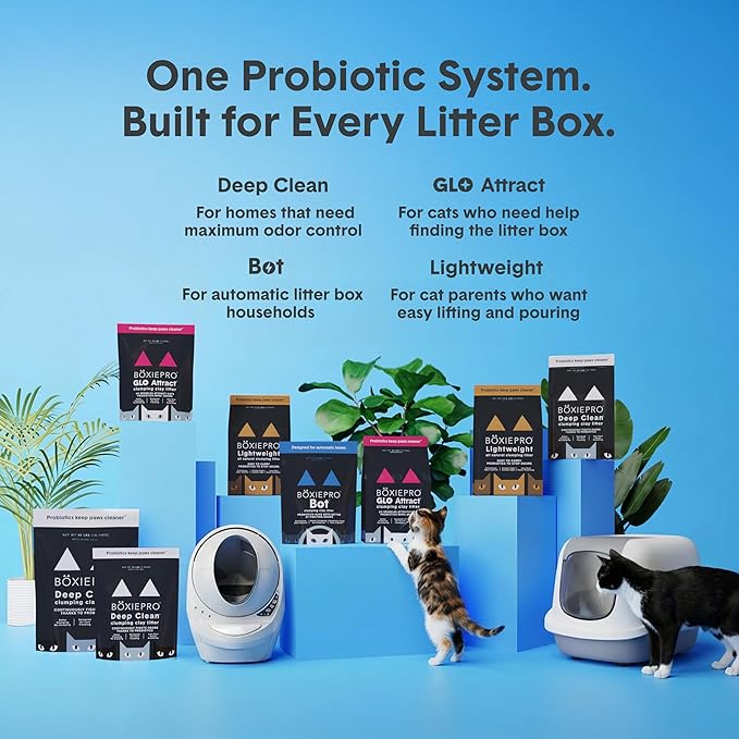 Boxie Glo Clumping Clay 30 Day Odor Control Cat Litter, 99.9% Dust-Free, Low Tracking, UV Light Attractant, 28 lb