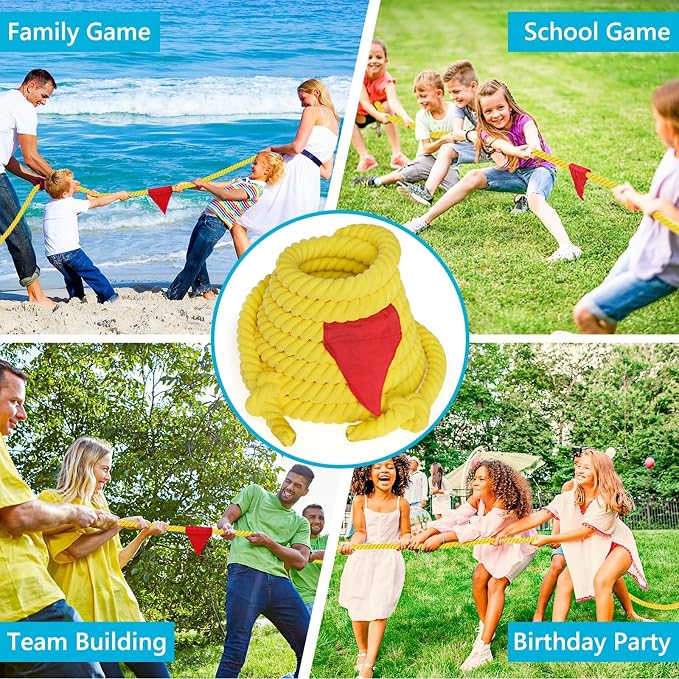X XBEN Tug of War Rope with Flag for Kids, Teens and Adults 40FT, Soft Cotton Rope Games for Team Building Activities, Family Reunion, Birthday Party