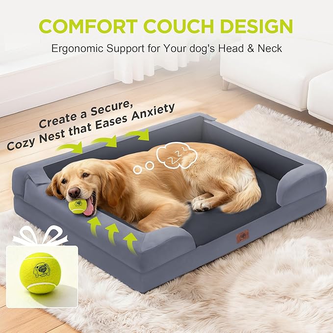 Dog Bed for Medium Large Size Dogs - Waterproof Memory Foam Soft Pet Couch with Removable Washable Bolster Cover,30 x 20