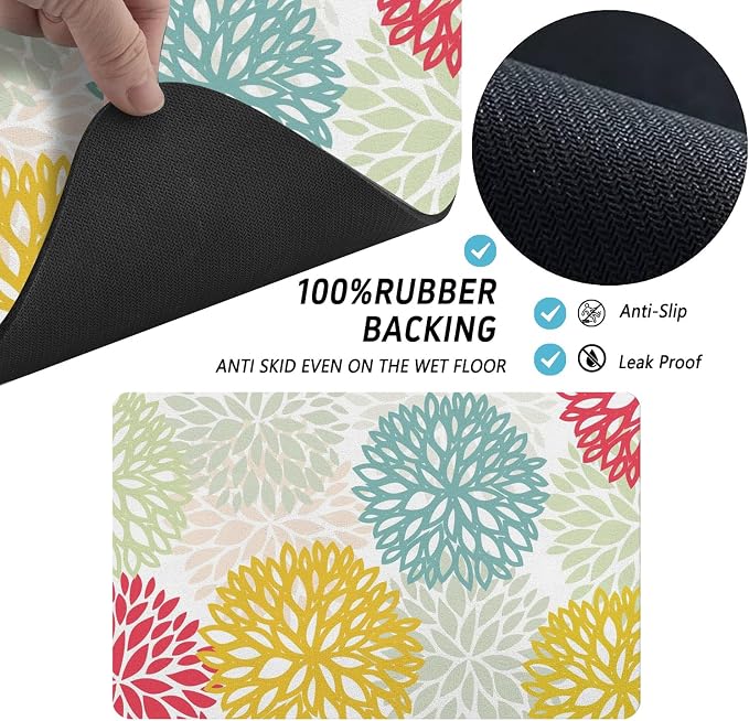 Dog Food Mats for Floors, Absorbent and Quick-Drying Pet Cat Food Mat,Anti-Fouling and Easy-to-Clean Pet Feeding Mat,Dog Bowl Mat for Messy Drinking Water Bowls.17x32, Bohemia Dahlia Floral Style