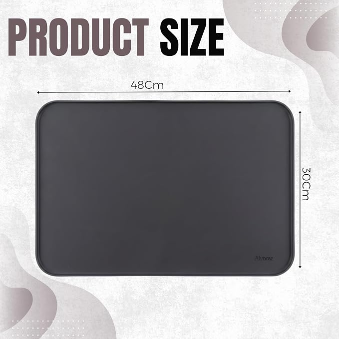 Silicone Pet Feeding Mat 2 Pack 19 x 12 Inch Waterproof Dog & Cat Food Mat with Raised Edge, Non Slip BPA Free Dog Bowl Mat for Food and Water Bowls, Spill Proof Floor Protector (Black)