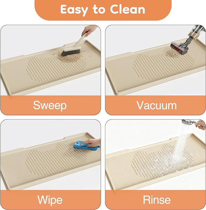 ISSEVE Cat Litter Mat 54" x 27.5" XXL, Extra Large Silicone Mat for Litter Box, 1.38" Raised Edge Waterproof Litter Trapping Mat Pad for Scatter Control, Soft on Kitty Paws, Protect Floor (Beige)