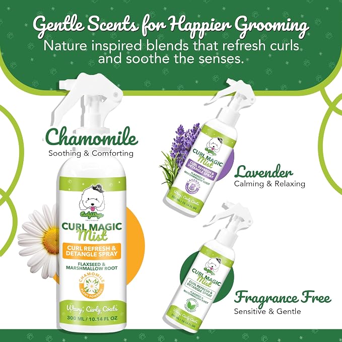 Dog Detangler & Curl Refresh Spray, Mat-Reducing Leave-in Conditioner for Curly Coats, Tangle-Free Dematting, Moisturizing No-Rinse Dog Grooming for Doodle, Poodle, Goldendoodle (Chamomile)