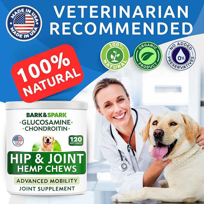 Hemp Chews Dogs Hip Joint Pain Relief - Glucosamine Chondroitin Hemp Treats for Joint Health - Dog Joint Supplement Large Breed & Small - Hemp Oil Pill - Canine Vitamin Treat Old Dog (240Ct/Chicken)