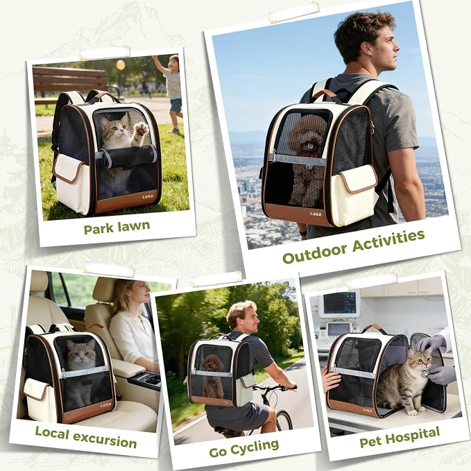 Lekereise Cat Backpack Carriers, Dog Carrier Backpacks with Breathable Mesh for Small Medium Cats Dogs Puppy Up to 18 Lbs, Pet Foldable Carrying Backpack Ventilated for Travel Hiking Collapsible