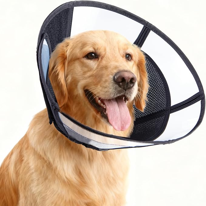 Soft Dog Cone, Stop Licking Deep Pet Recovery Collar After Surgery for Large Medium Dogs, Clear Plastic Breathable Elizabethan Head Neck Circle, Adjustable Comfortable Cones 12" Long (LL Black)