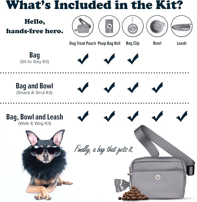Puppington 3-in-1 Crossbody & Dog Treat Pouch for Pet Training - Matching Compostable Poop Bags, Built-In Poop Bag Dispenser & Slow-Feeding Travel Dog Bowl - Dog Walking Bag (Charcoal Gray)