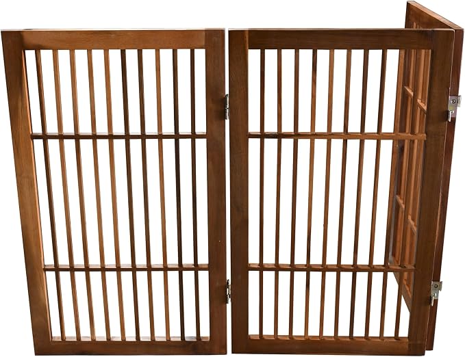 Urnporium Pet Dog Gate Freestanding, Strong Durable Folding Wooden Fence, Portable Acacia Hardwood Safety Barrier for Indoor & Outdoor Use (Brown Pet Gate, 3 Panel 30" Tall)