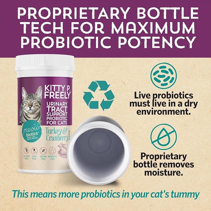 Kitty P. Freely Cat Probiotic Powder with Cranberry, Supports Urinary Tract & Kidney Health, Digestive & Immune Support, Made in USA, 30-Day Supply