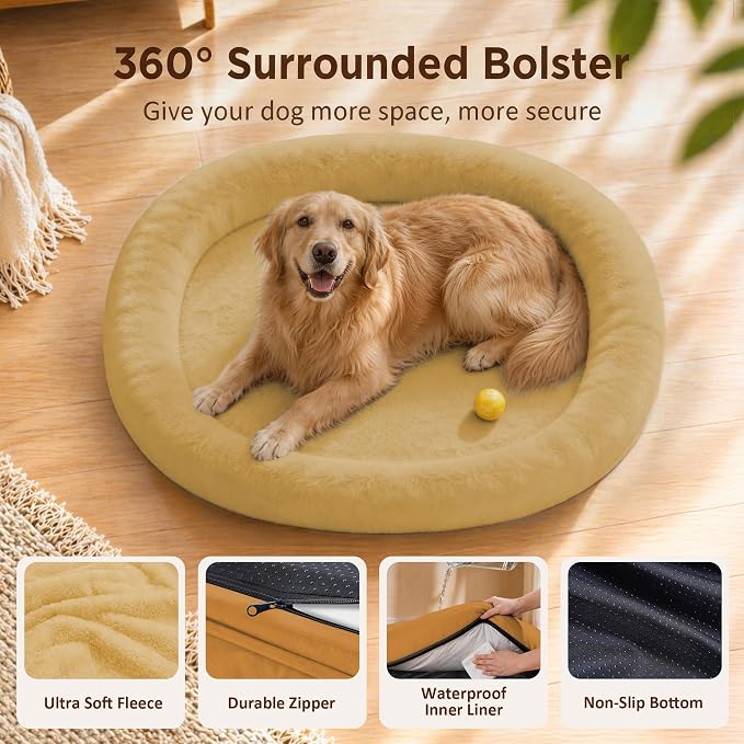 Orthopedic Jumbo Dog Bed for Extra Large Dogs, Giant Waterproof Dog Bed for Large Breed Dogs, Supportive Egg Crate Foam Pet Bed with Removable Washable Cover & Non-Slip Bottom, Orange