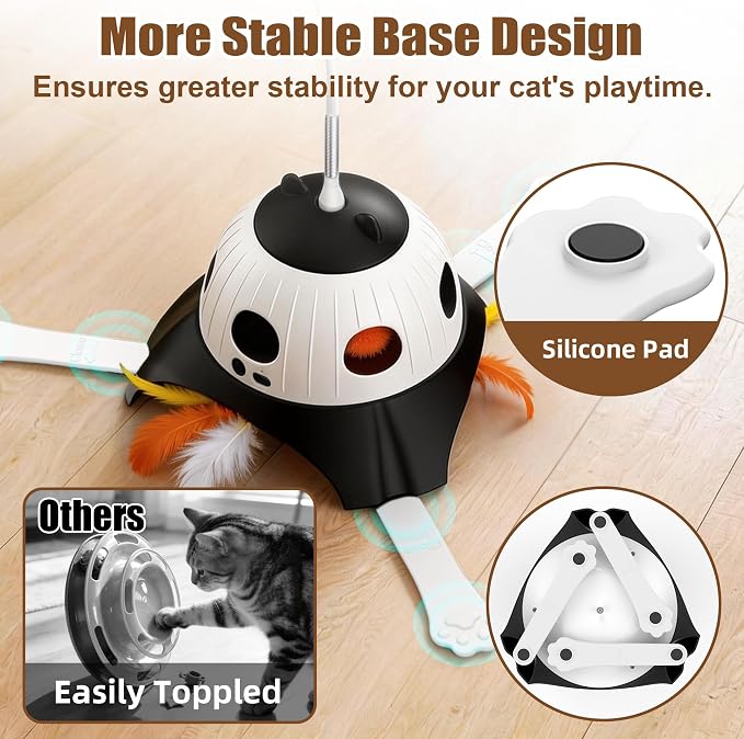 Casfuy 3-in-1 Interactive Cat Toy with Plush Tail, Whack-a-Mole & Rotating Feather Wand