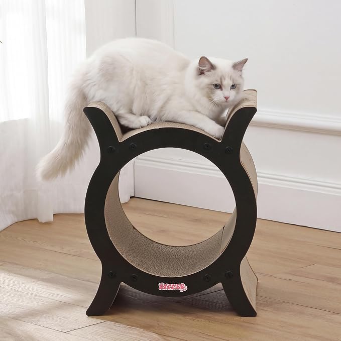 Nyan 16.5" Modern Cardboard Tunnel Cat Scratcher House with Catnip, Corrugated Indoor Cat Hideaway Den, Solid Black Scratching Surface for All Cats CSR1007J